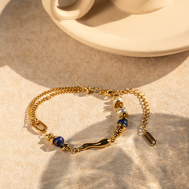 Perlen- und Lapislazuli-Armband