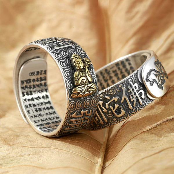Carmiora Chinesischer Sternzeichen-Natal-Buddha-Reichtum-Glück-verstellbarer Ring