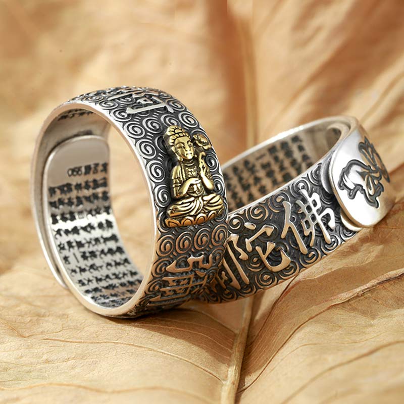 Carmiora Chinesischer Sternzeichen-Natal-Buddha-Reichtum-Glück-verstellbarer Ring