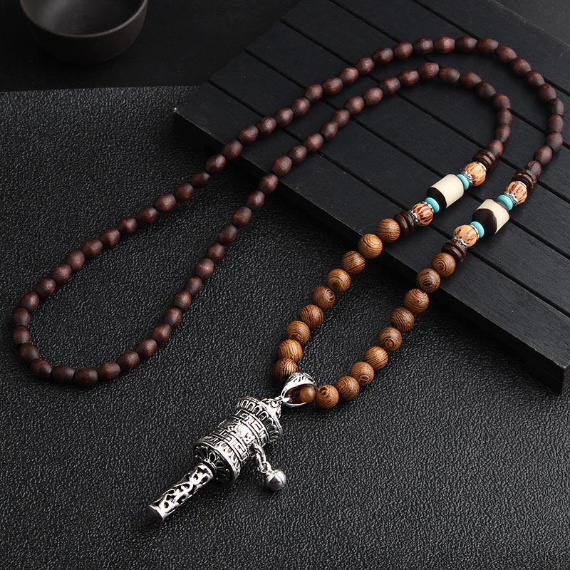 Carmiora Türkis Dzi Perlen Gebetsmühle Wenge Holz Meditation Halskette