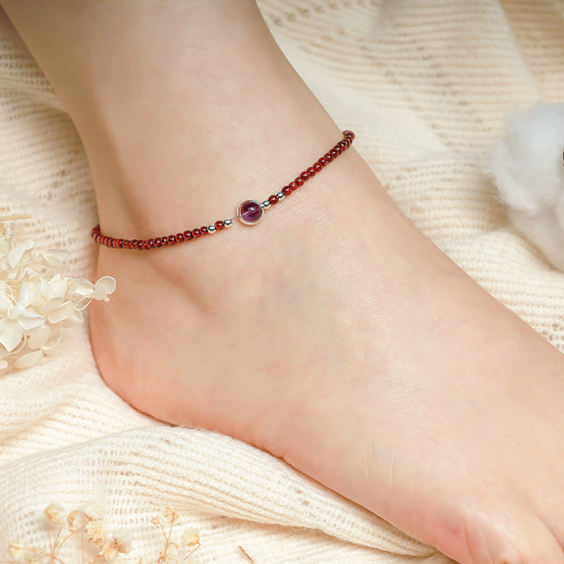 Carmiora-Granat-Amethyst-Reinigungs-Ruhe-Fußkettchen