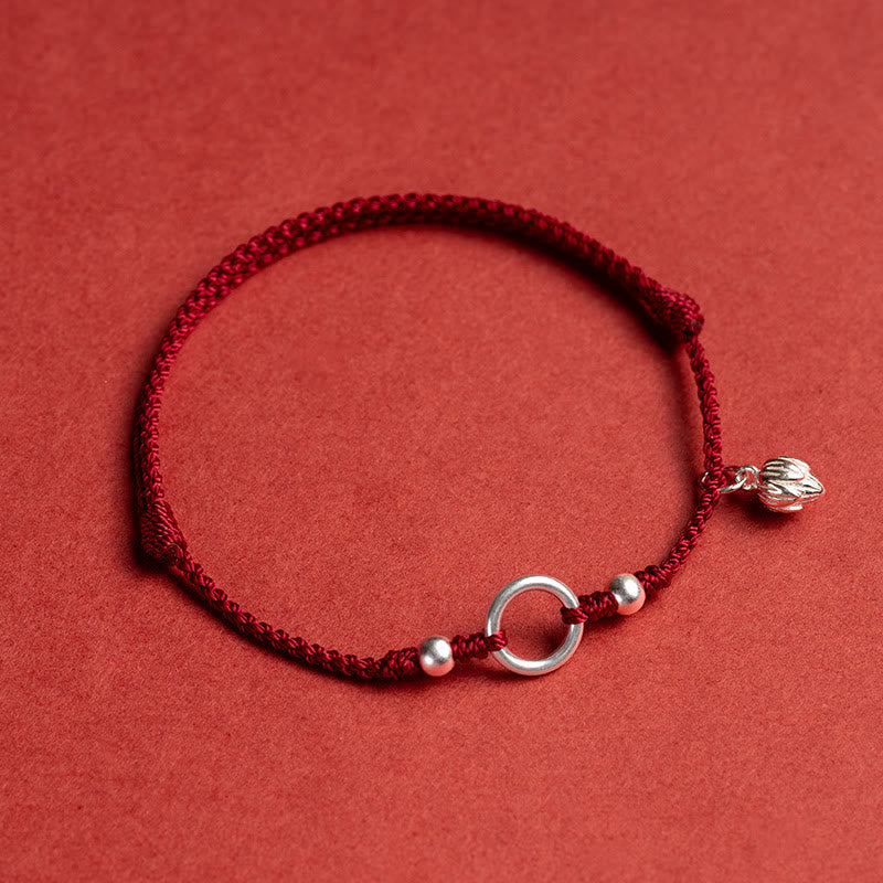 Carmiora Armband aus 925er-Sterlingsilber, Glück, Glück, Frieden, Freude, Lotus, Frieden, Schnalle, rote Schnur