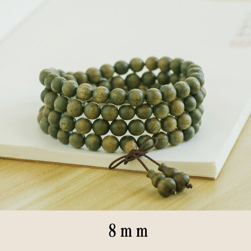 Carmiora 108 Mala-Perlen, grünes Sandelholz, chinesisches Knoten-Beruhigungsarmband