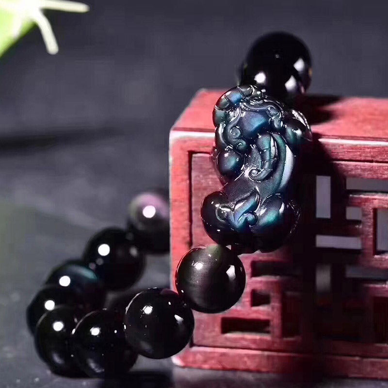 Carmiora FengShui PiXiu Regenbogen-Obsidian-Glücksarmband