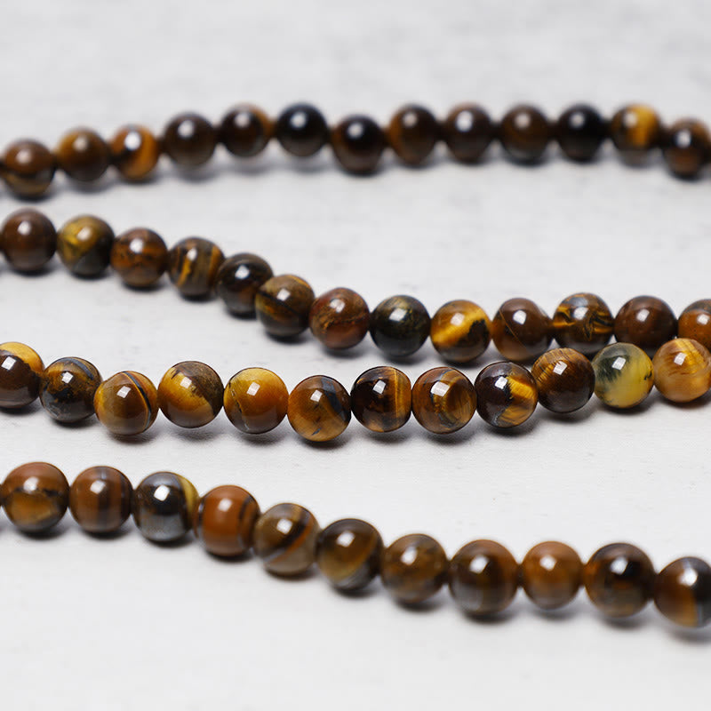 Carmiora tibetische 108 natürliche Tigerauge-Edelsteinperlen Gebets-Mala-Armband-Halskette