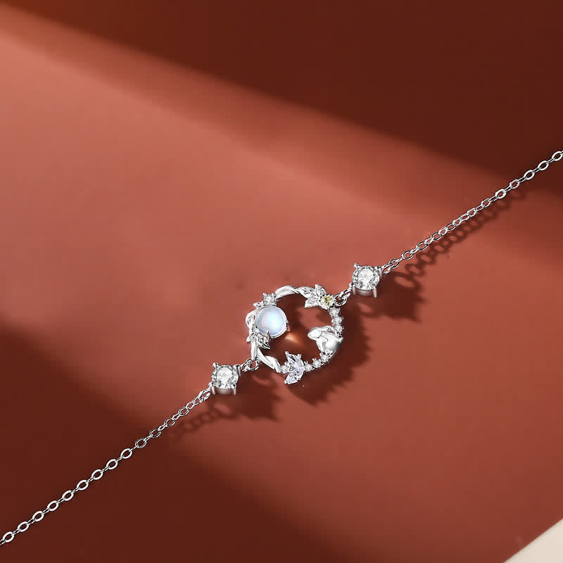 Carmiora 925 Sterling Silber Jahr des Kaninchens Mondstein Mond Blumenmuster Halskette Anhänger Armband Ohrringe