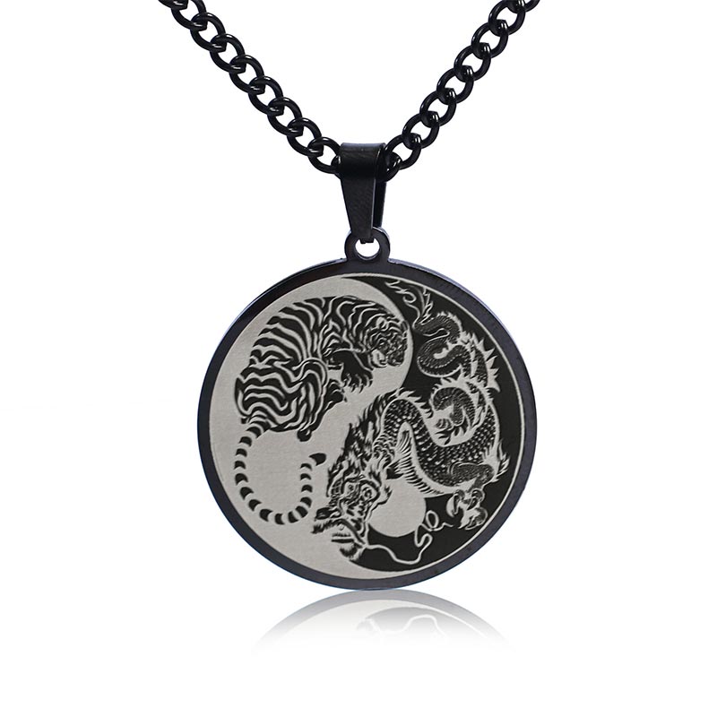 Carmiora Tiger Dragon Titan Stahlkette Halskette Harmonie Anhänger