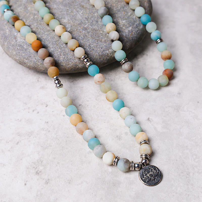 Carmiora tibetischer Amazonitstein Segen Lotus Mala