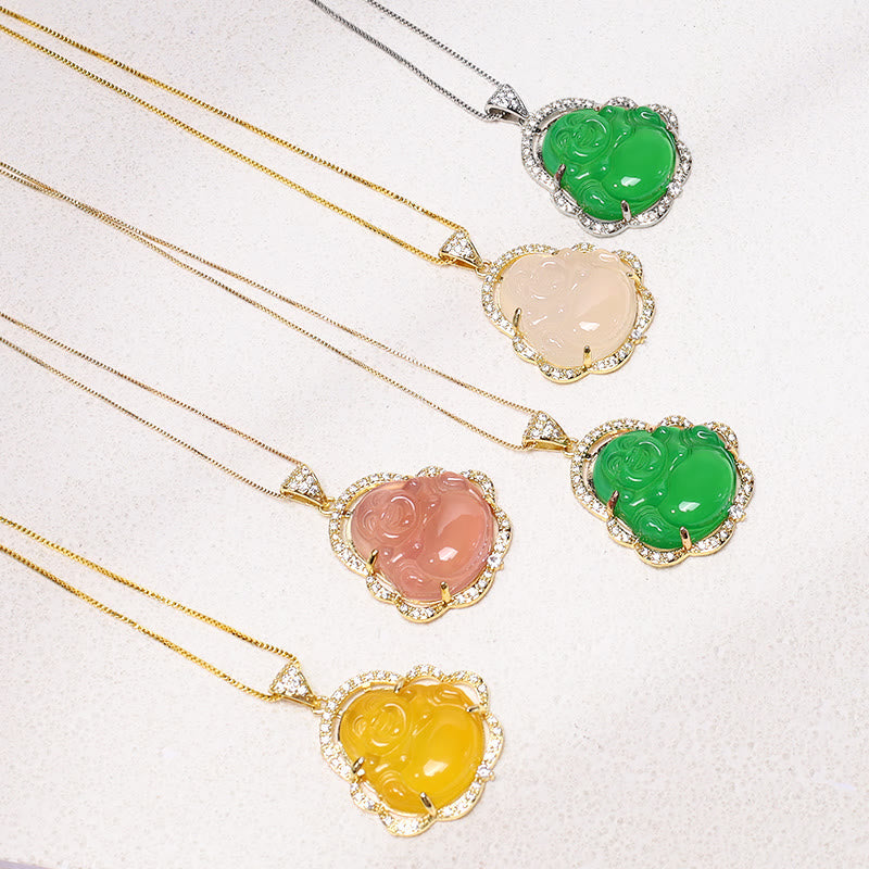 Carmiora Glücksbringer-Halskette mit lachendem Buddha