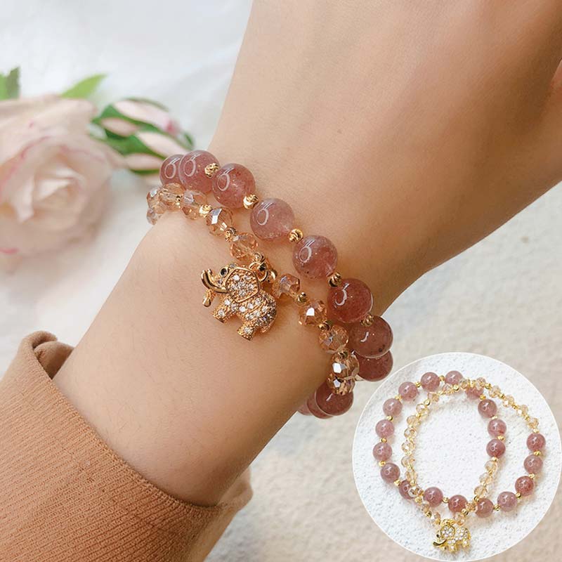 Carmiora Rosenquarz-Elefant-Heilenergie-Charm-Armband