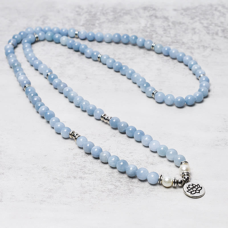 Carmiora 108 Mala Perlen Aquamarin Heilarmband