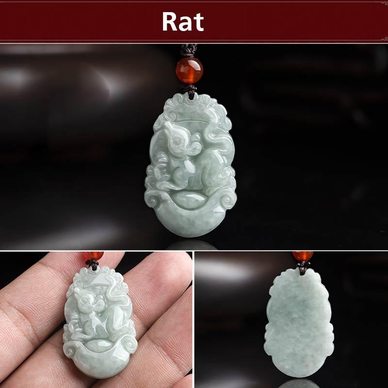 Carmiora natürliche Jade 12 chinesische Sternzeichen Erfolg Anhänger Halskette
