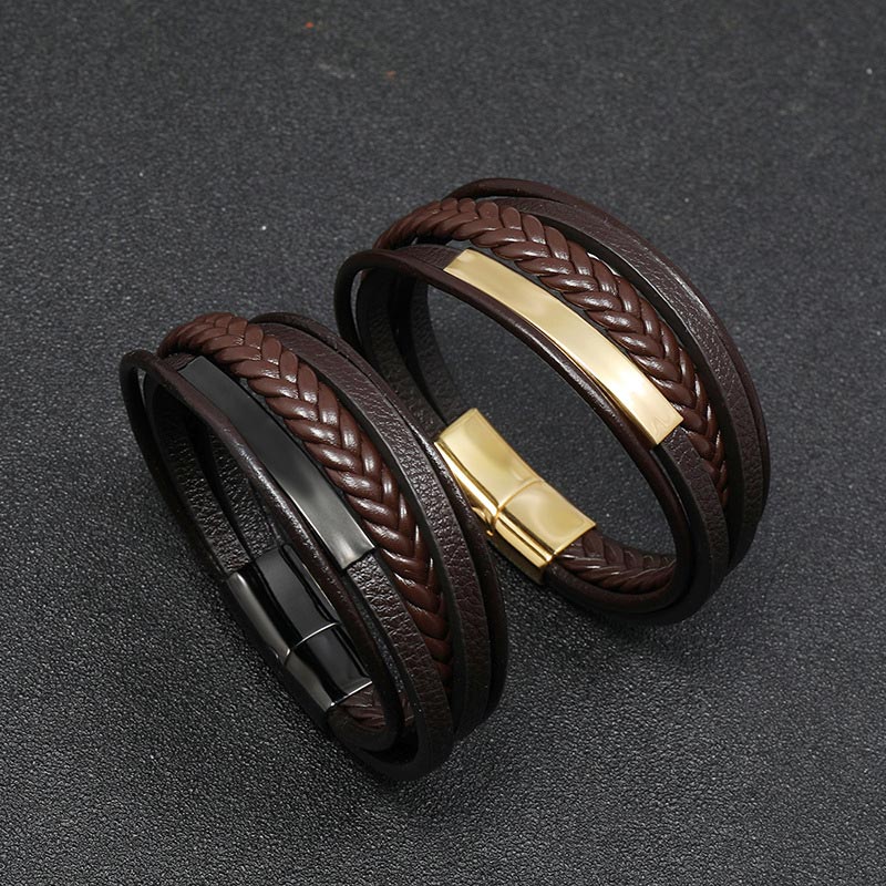 Carmiora Schlichtes Design-Glücksarmband aus Titanstahl und Leder
