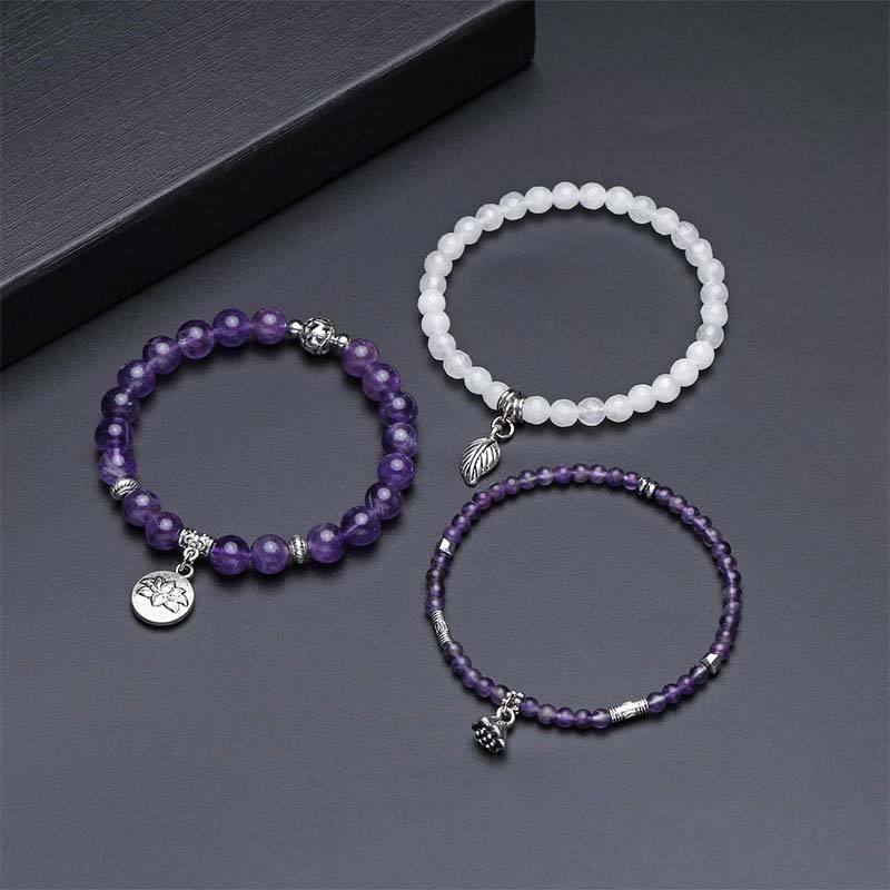 Carmiora 3PCS natürliches Quarzkristall-Perlen-Heilenergie-Lotus-Armband