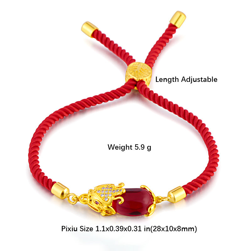 Carmiora Wealth Attractor Rotes Achat-Pixiu-Armband mit roter Schnur