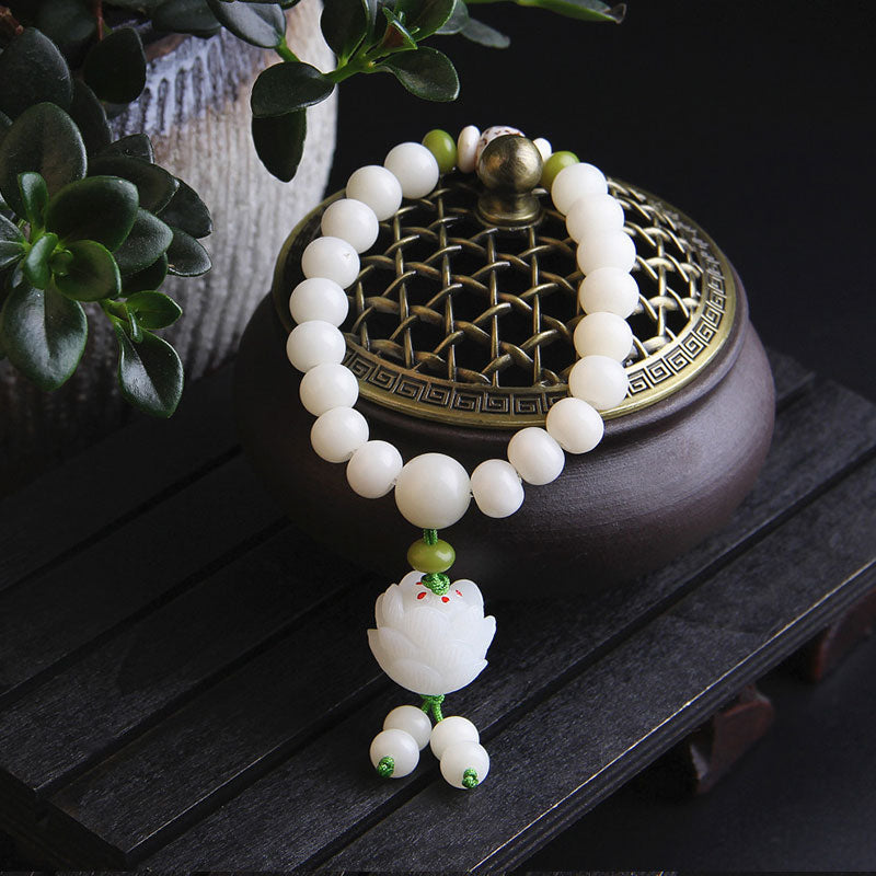 Carmiora Lotus Naturweißes Bodhi-Samen-Glücksarmband