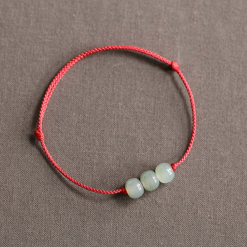 Carmiora Drei Perlen Jade Glück String Weave Armband