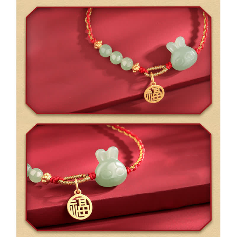 Carmiora 925 Sterling Silber Jahr des Kaninchens Hetian Jade Glück Glück rote Schnur Armband