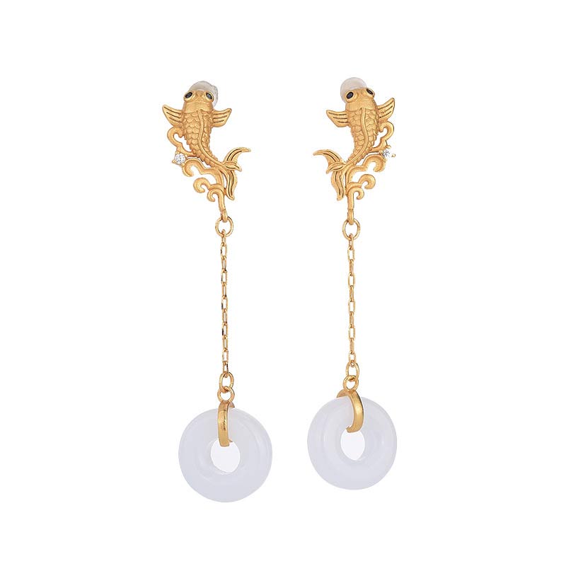 Carmiora FengShui Koi Glücksohrringe aus weißer Jade