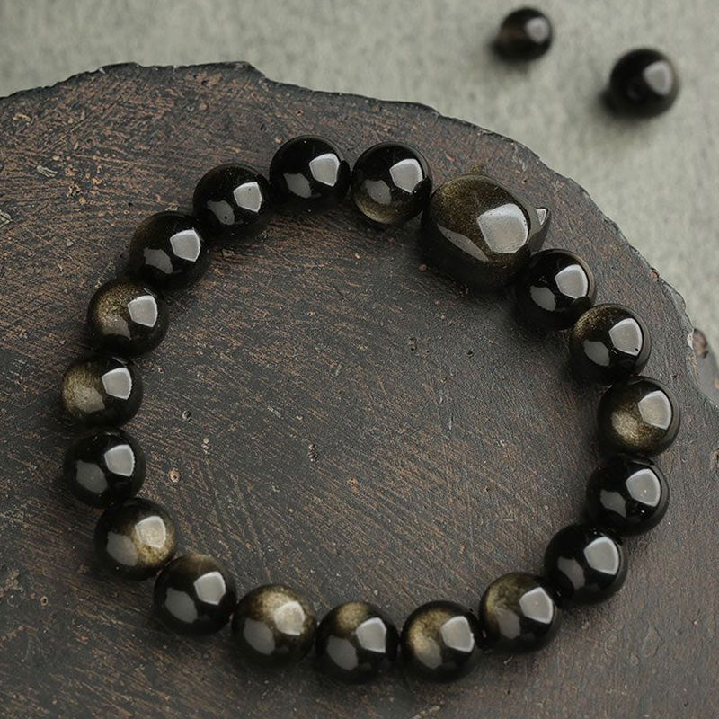 Carmiora Gold glänzender Obsidian Silber glänzender Obsidian Schönes Pfoten-Glückskatzen-Schutzarmband