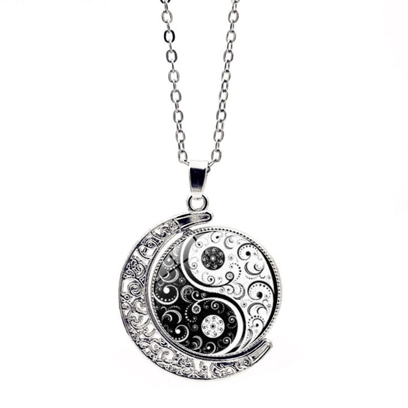 Carmiora Yin Yang Mond Balance Harmonie Rotation Halskette Anhänger