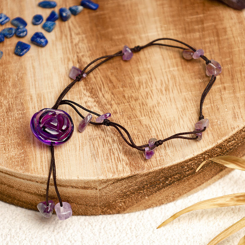 Carmiora Amethyst Pink Crystal Green Aventurine Rose Inner Peace Healing Fußkettchen
