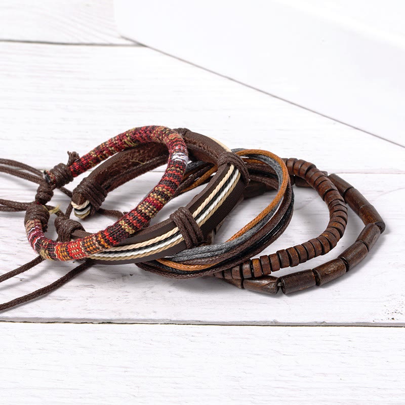 Carmiora Wrap Hanfschnüre Holzperlen Lederarmband