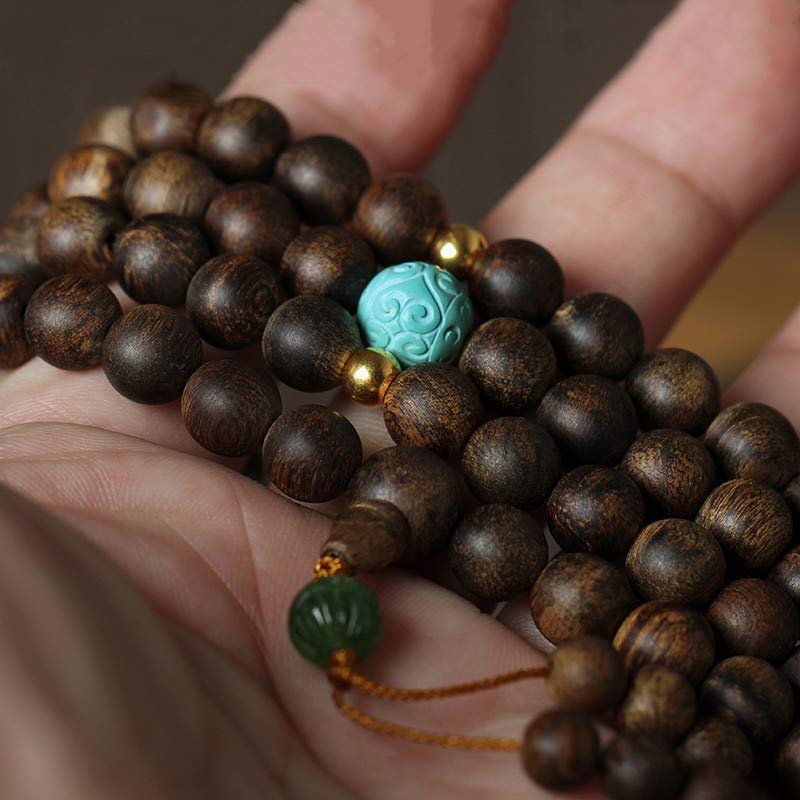 Carmiora 108 Mala Perlen Nha Trang Agarwood Türkis Gebet Meditation Armband Mala