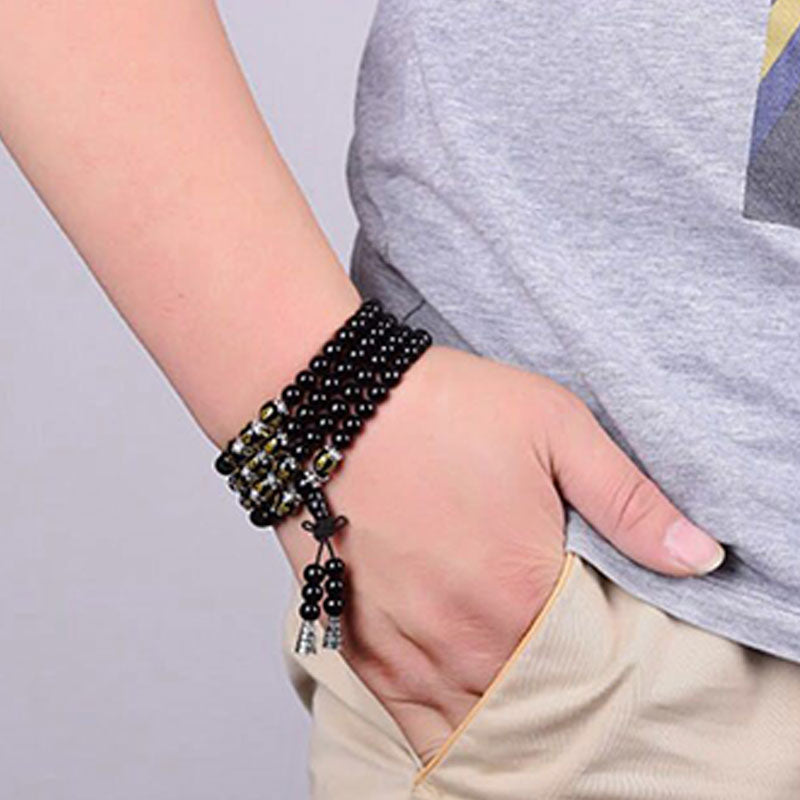 Carmiora Black Obsidian Six True Words Protection Mala Armband