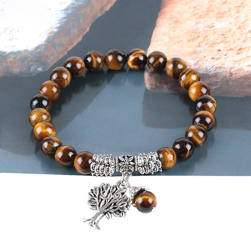 Carmiora Stretch-Armband mit natürlichem Edelstein, Baum des Lebens, Glücksbringer