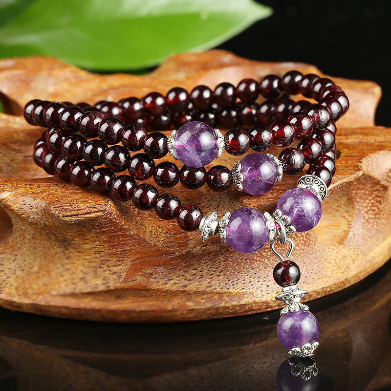 Carmiora Natürliches Granat-Amethyst-Schutzarmband