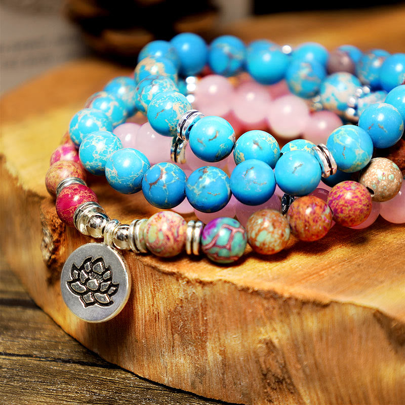 Carmiora Tibetisch Lila Miano Echte Perle Harmonie Lotus Mala