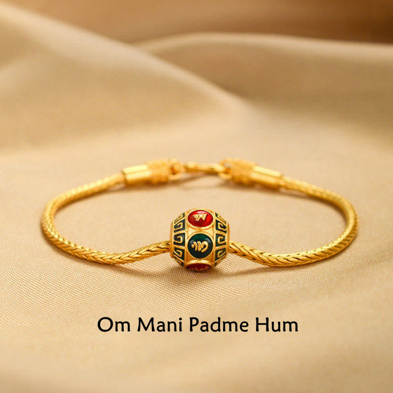 Carmiora Tibetisches 18K Gold Om Mani Padme Hum Lucky Koi Fish Fu Charakter Barren Kupfermünze Friedensarmband