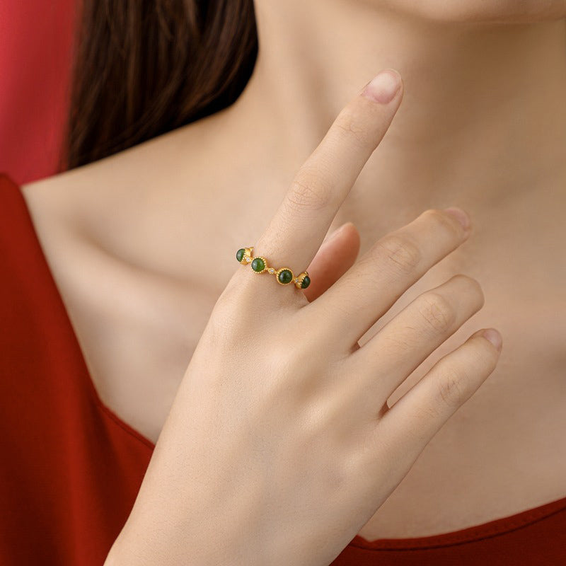 Carmiora Cyan Jade Healing Calm Verstellbarer Ring