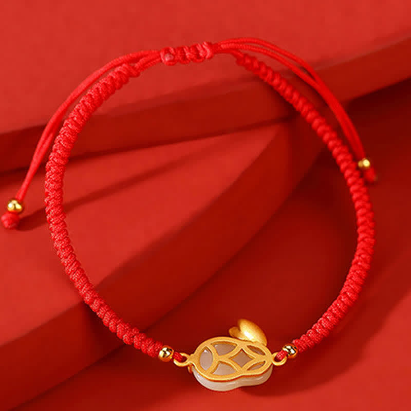 Carmiora 925 Sterling Silber Jahr des Kaninchens Hetian White Jade Luck Red String Protection Armband