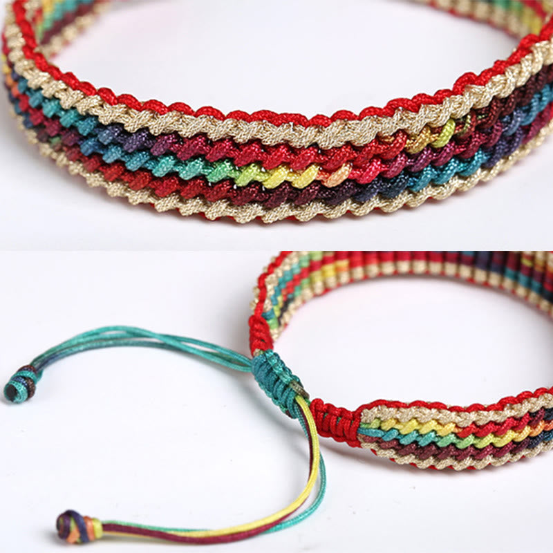 Carmiora Tibet Handgefertigtes, regenbogenfarbenes, geflochtenes Schutzarmband