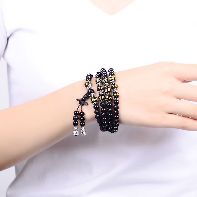 Carmiora Black Obsidian Six True Words Protection Mala Armband