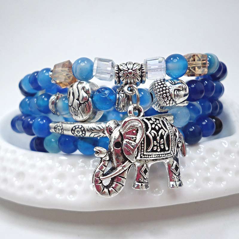 Carmiora natürliches Achat-Elefant-Buddha-Hoffnungsarmband