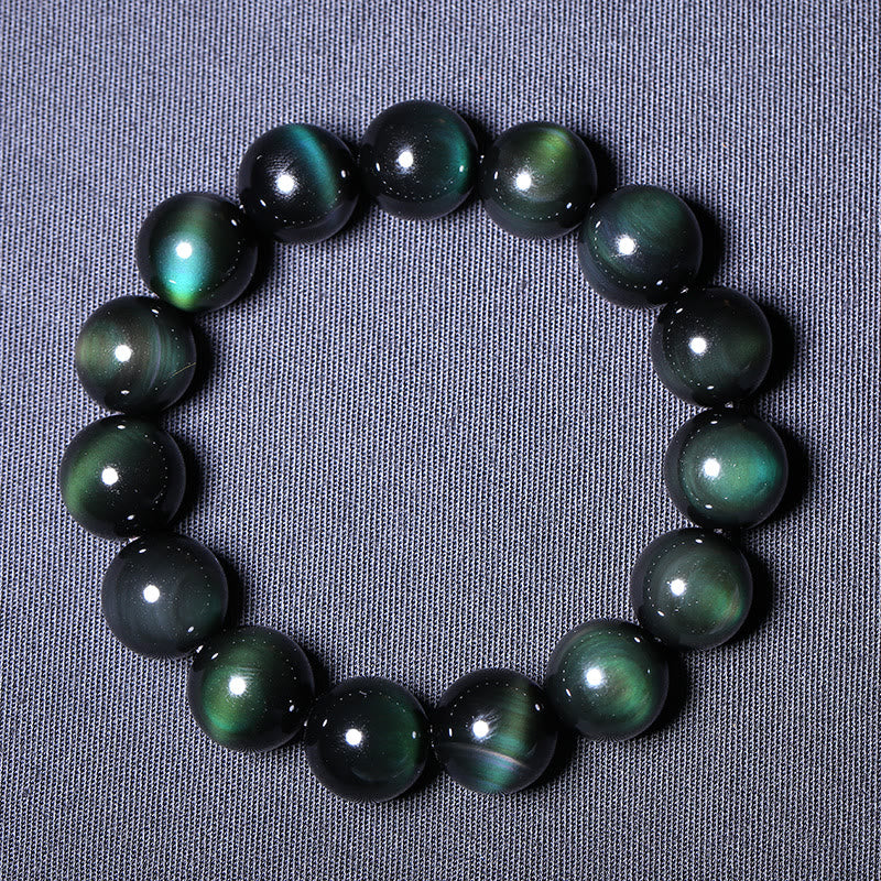 Carmiora Natürliches Obsidian-Armband mit grünem Auge