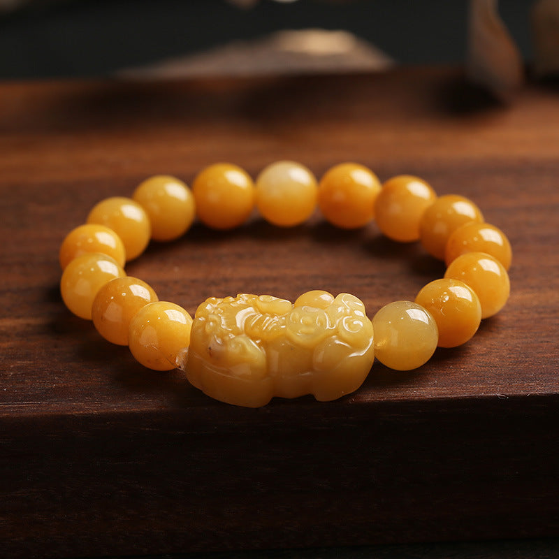 Carmiora Pixiu-Reichtumsarmband aus goldener Seide und Jade