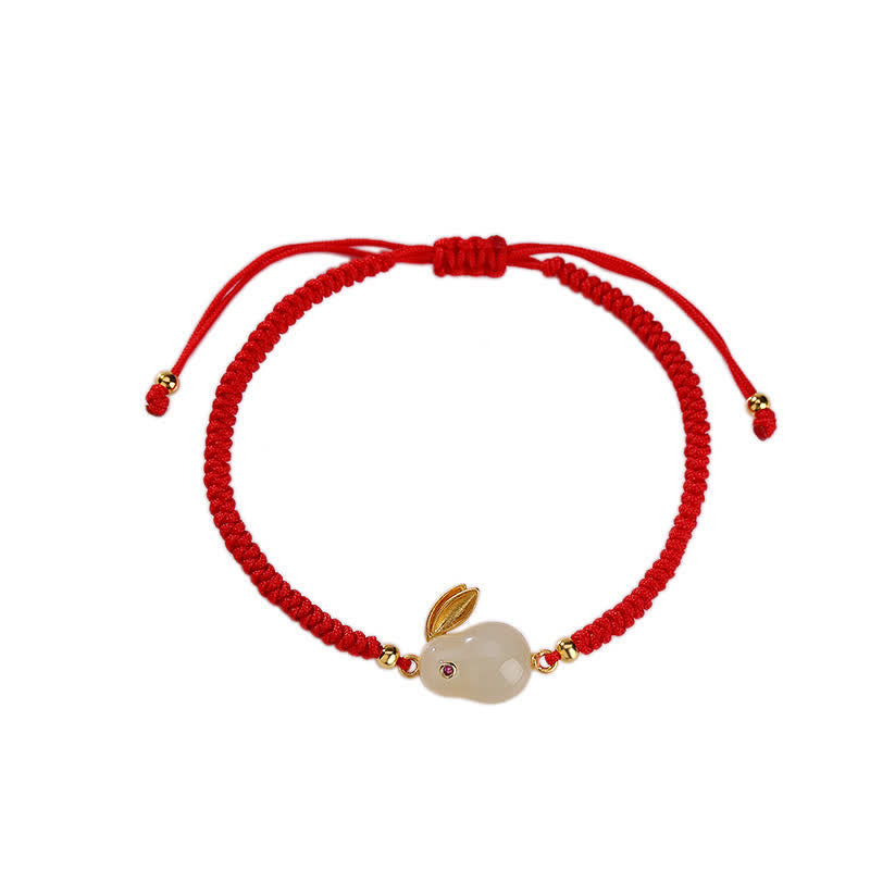 Carmiora 925 Sterling Silber Jahr des Kaninchens Hetian White Jade Luck Red String Protection Armband