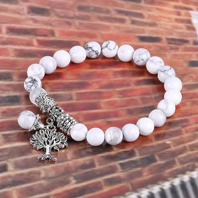 Carmiora Stretch-Armband mit natürlichem Edelstein, Baum des Lebens, Glücksbringer