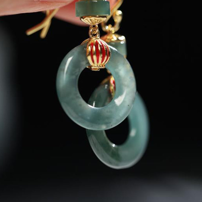Carmiora Cyan Jade Laterne Kupfer Glück Tropfen Ohrringe