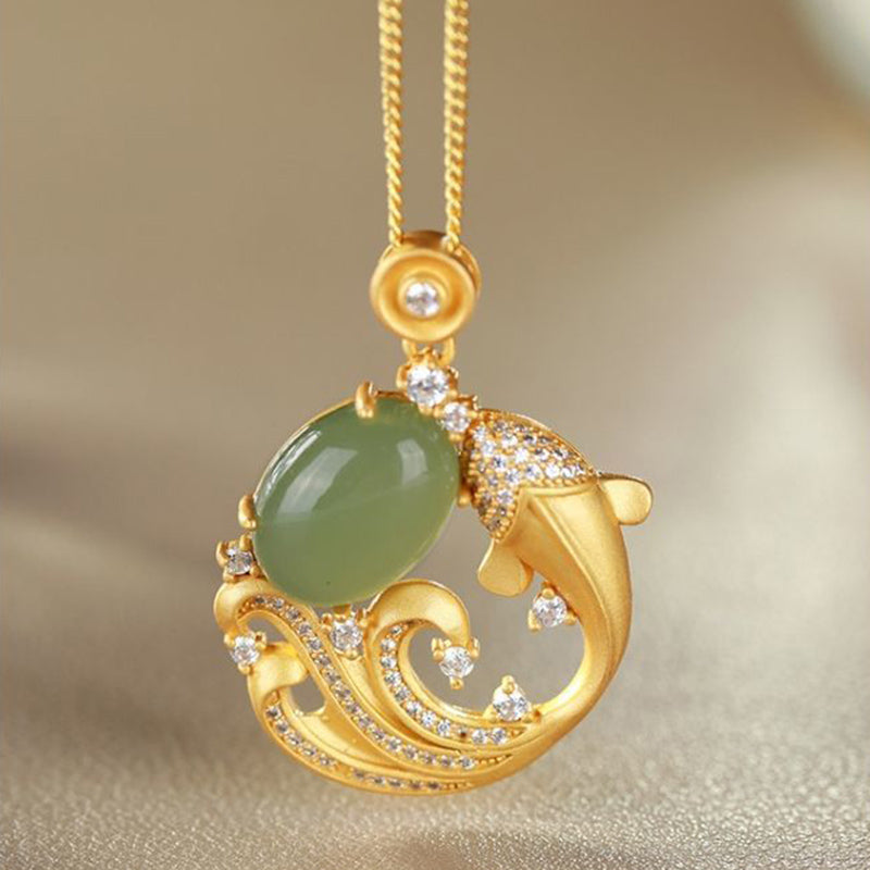 Carmiora Cyan Jade Koi Fisch Heilung Ruhe Halskette Anhänger