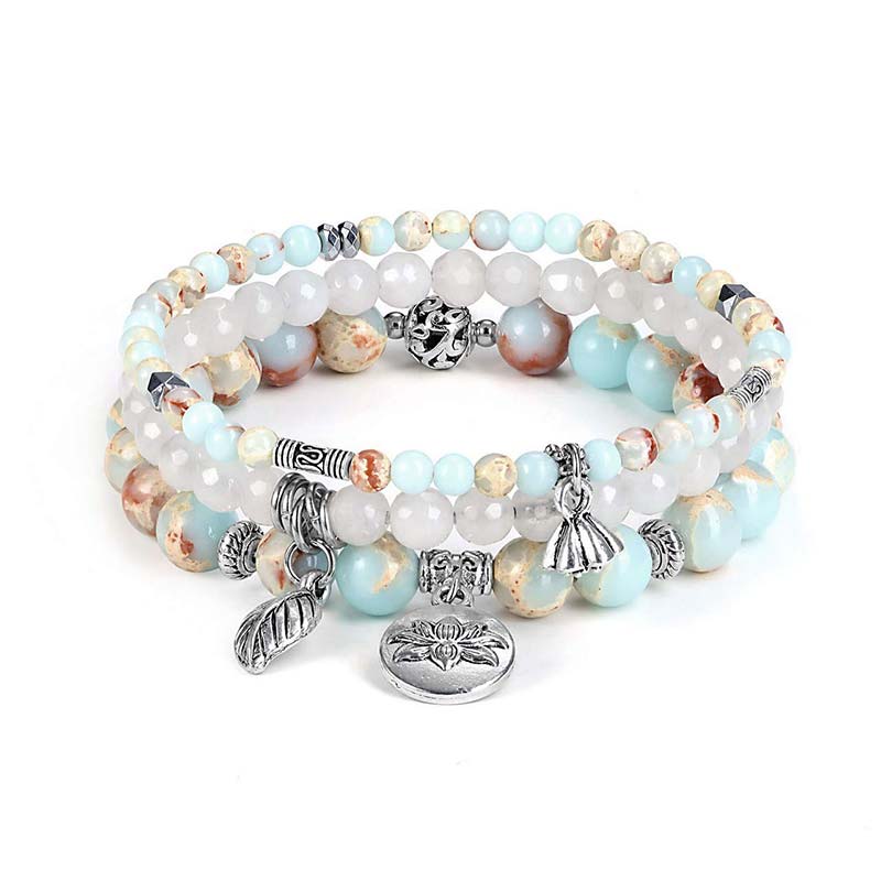 Carmiora 3PCS natürliches Quarzkristall-Perlen-Heilenergie-Lotus-Armband