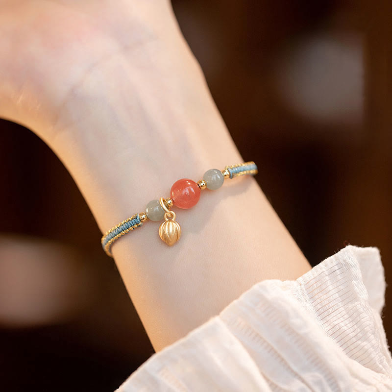 Carmiora rotes Achat-Jade-Lotus-Selbstvertrauen, ruhiges Schnurarmband