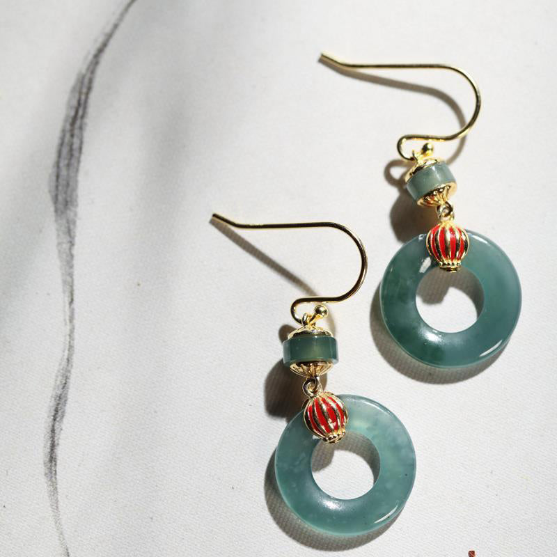 Carmiora Cyan Jade Laterne Kupfer Glück Tropfen Ohrringe