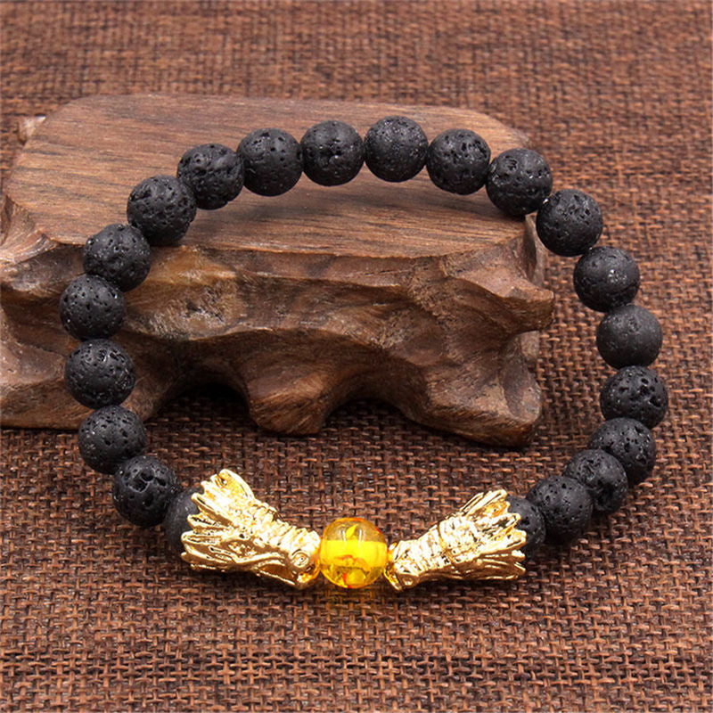 Carmiora Weiß Türkis Lava Rock Dragon Blessing Perlenarmband