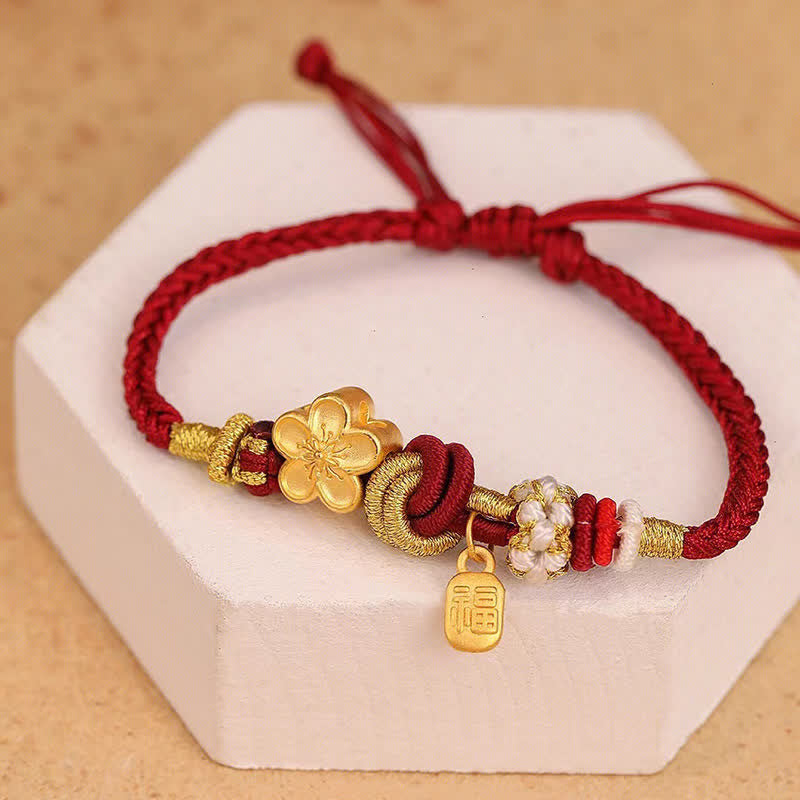 Carmiora Pfirsichblüten-Glücksbringer-Armband mit roter Schnur