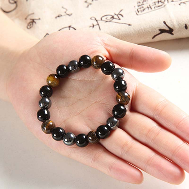 Carmiora tibetisches Tigerauge-Armband-Halsketten-Set